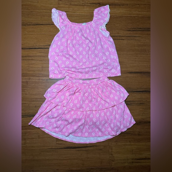 Crewcuts Other - J Crew- Crew Cuts Girls Pink Floral Two-Piece Top & Skirt Set Size 10